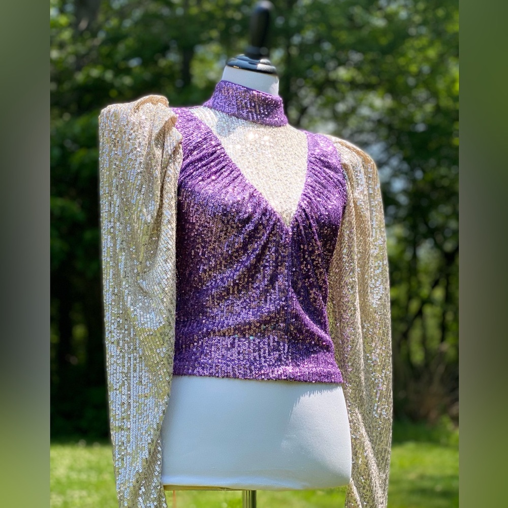 NWT ROTATE Birger Christensen Purple Silver Sequin Runway Ida Top Size 36 Small